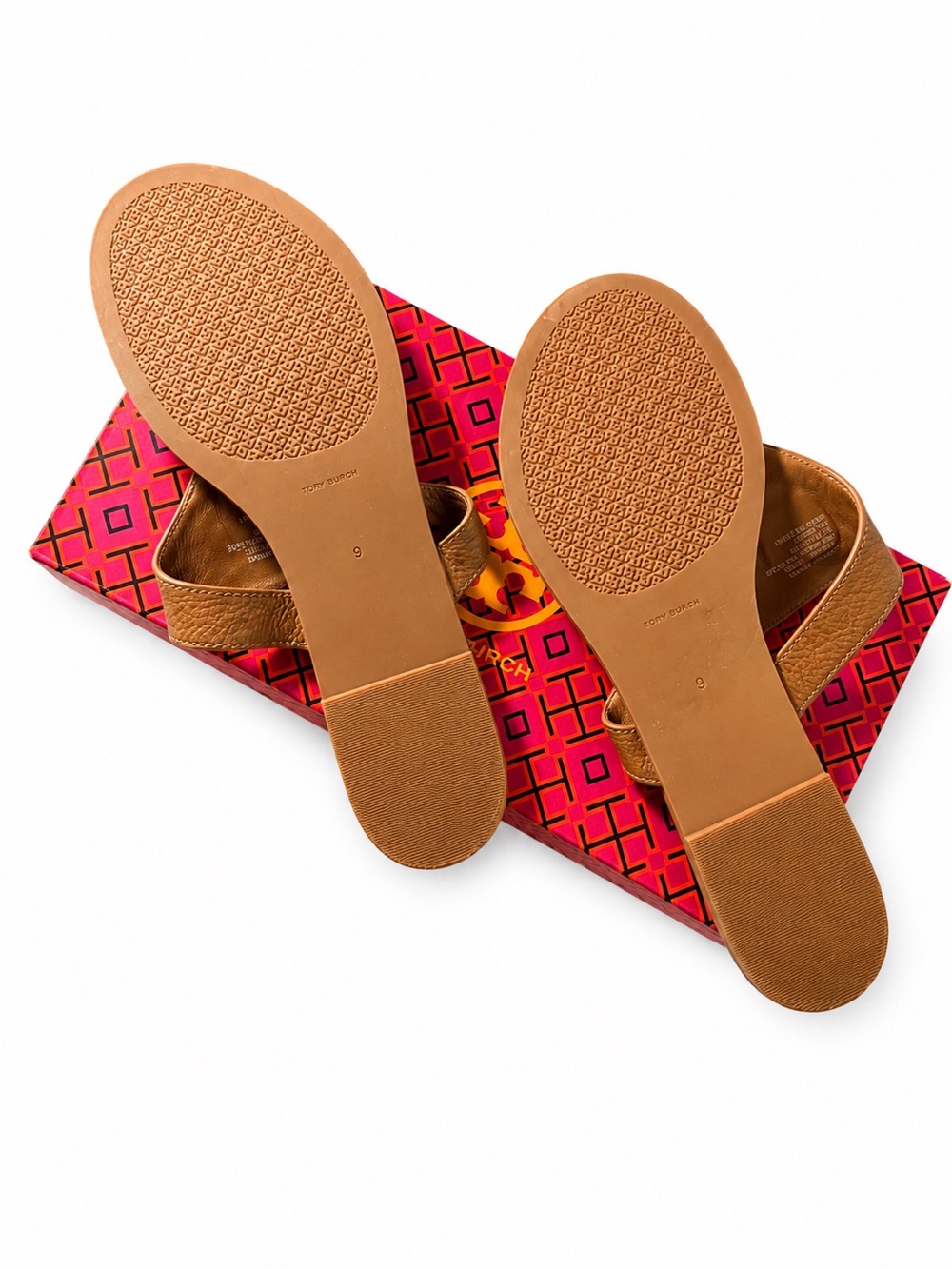 Tory Burch Miller Sandals – Tan Leather Logo Thong Sandals – Size 9 - Picture 4 of 4